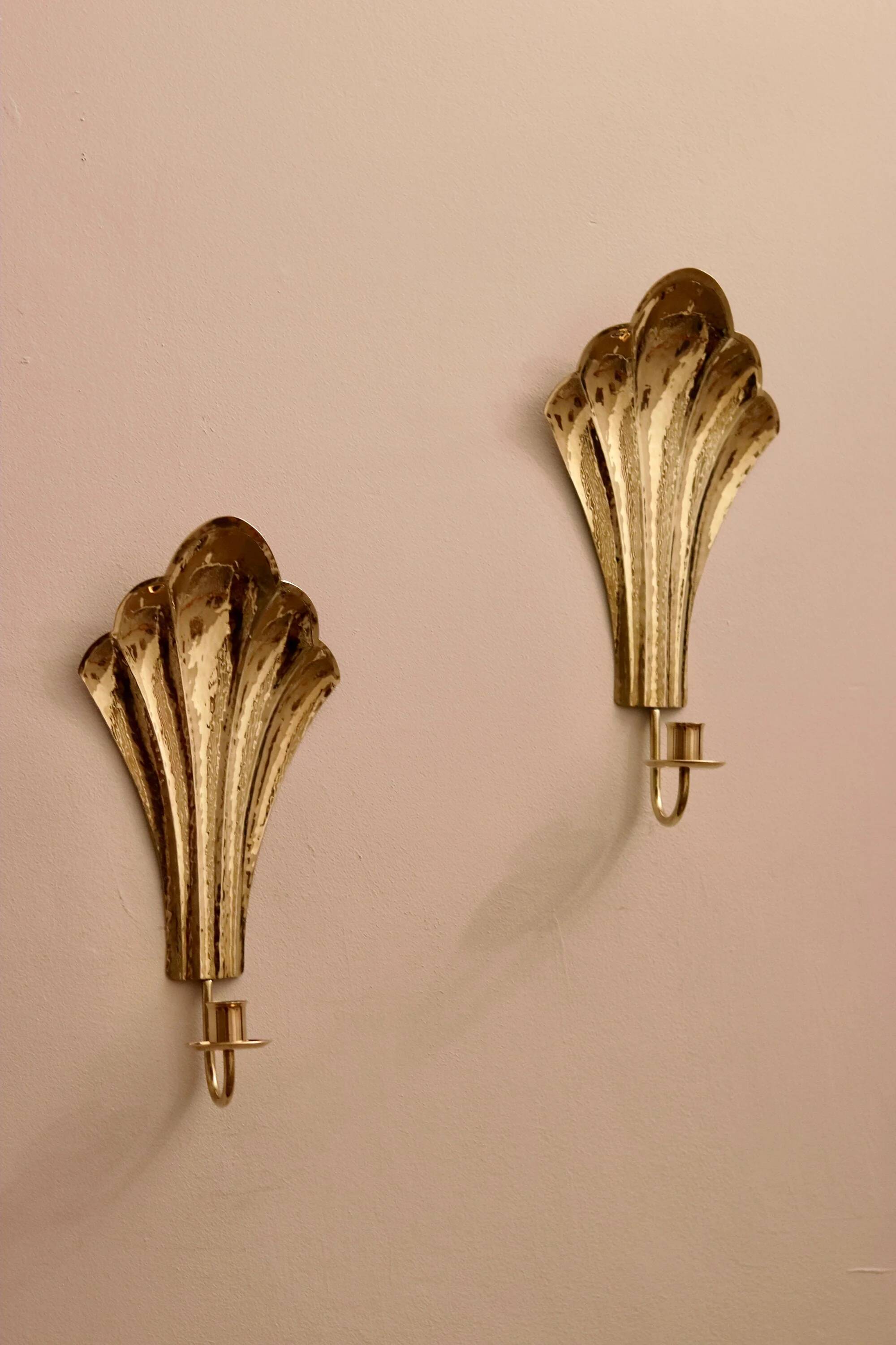Pair of vintage Swedish brass sconces by Arvika