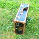 Suitcase old trunk in black coated canvas and wood - handle leather 1900-1920