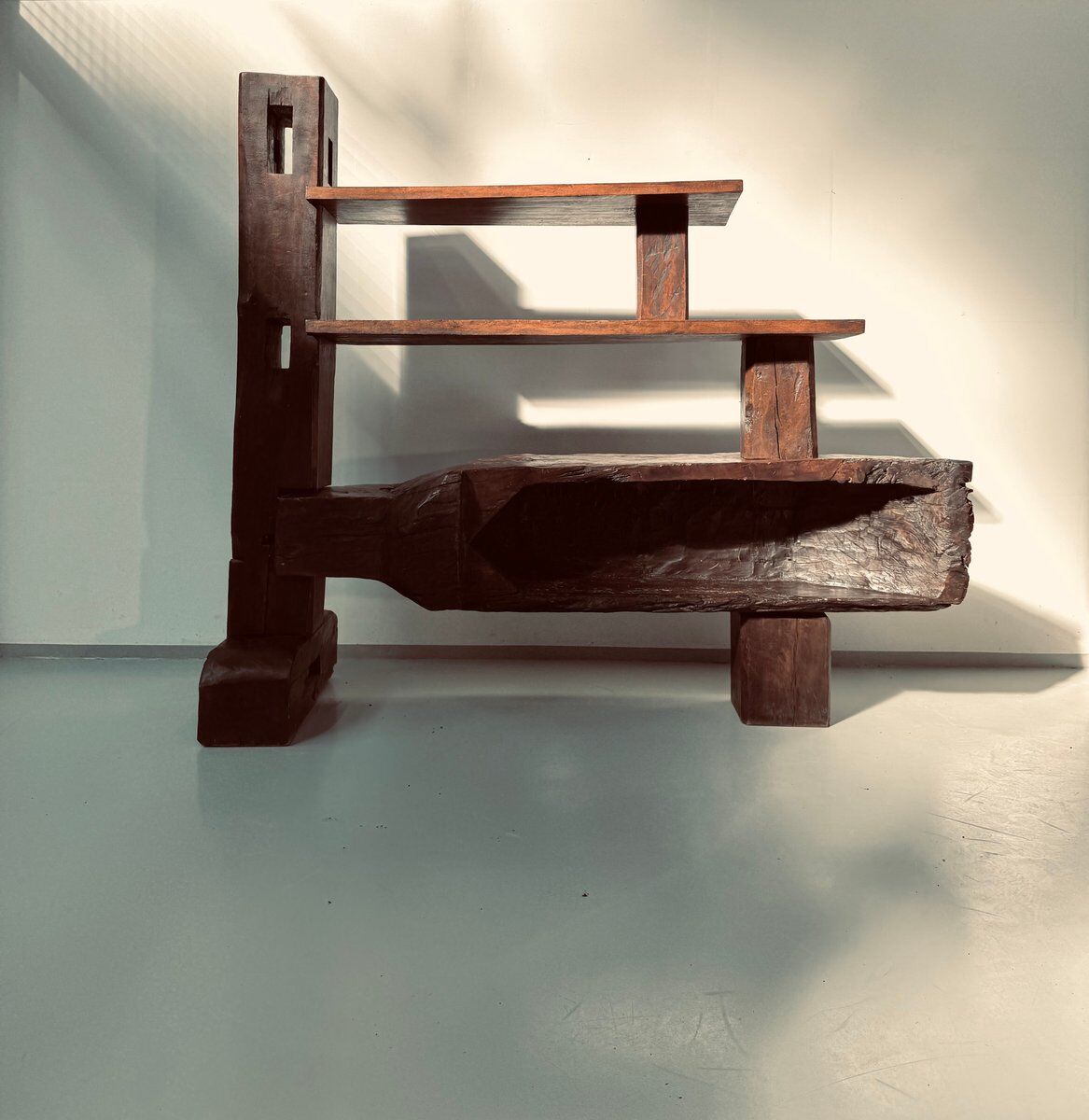 Vintage Brazilian folk art handmade wall cabinet in Cumaru wood, 1960s