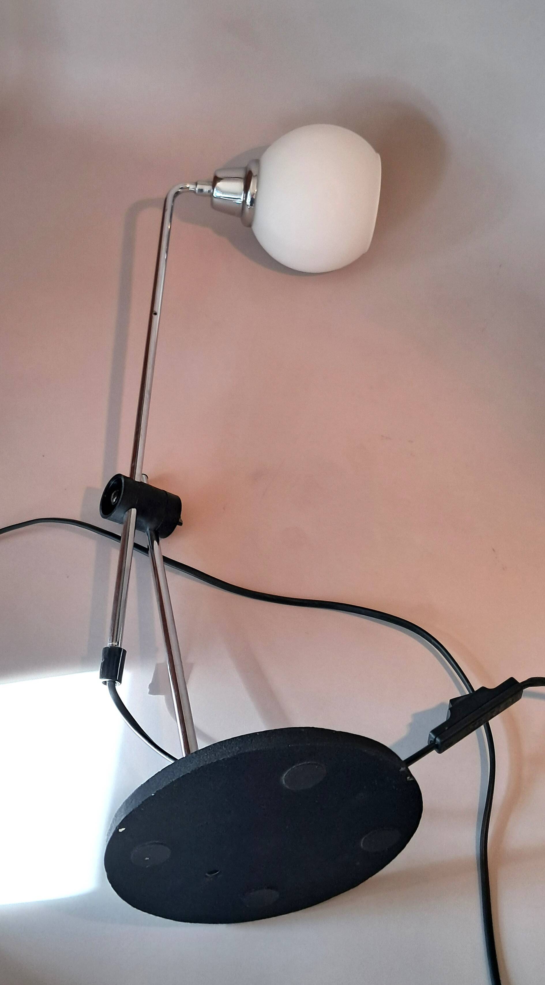 Chrome and white opaline pendulum lamp, 1970.