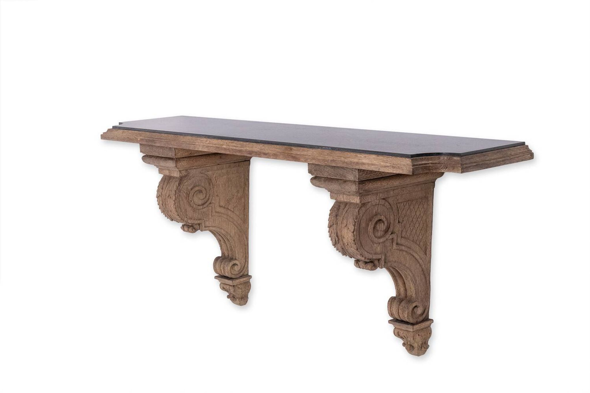 Jean-Charles Moreux. Console in carved oak and marble. 1940s.