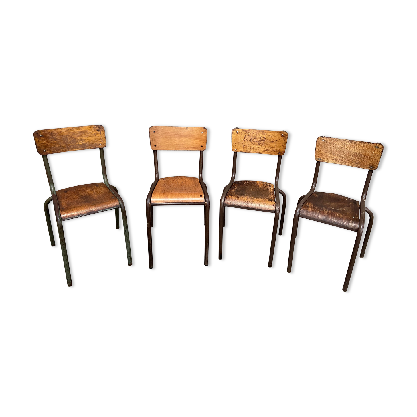 4 vintage school chairs