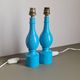 Pair of Philippe Capelle turquoise lacquered wooden table lamps MCM 1970s