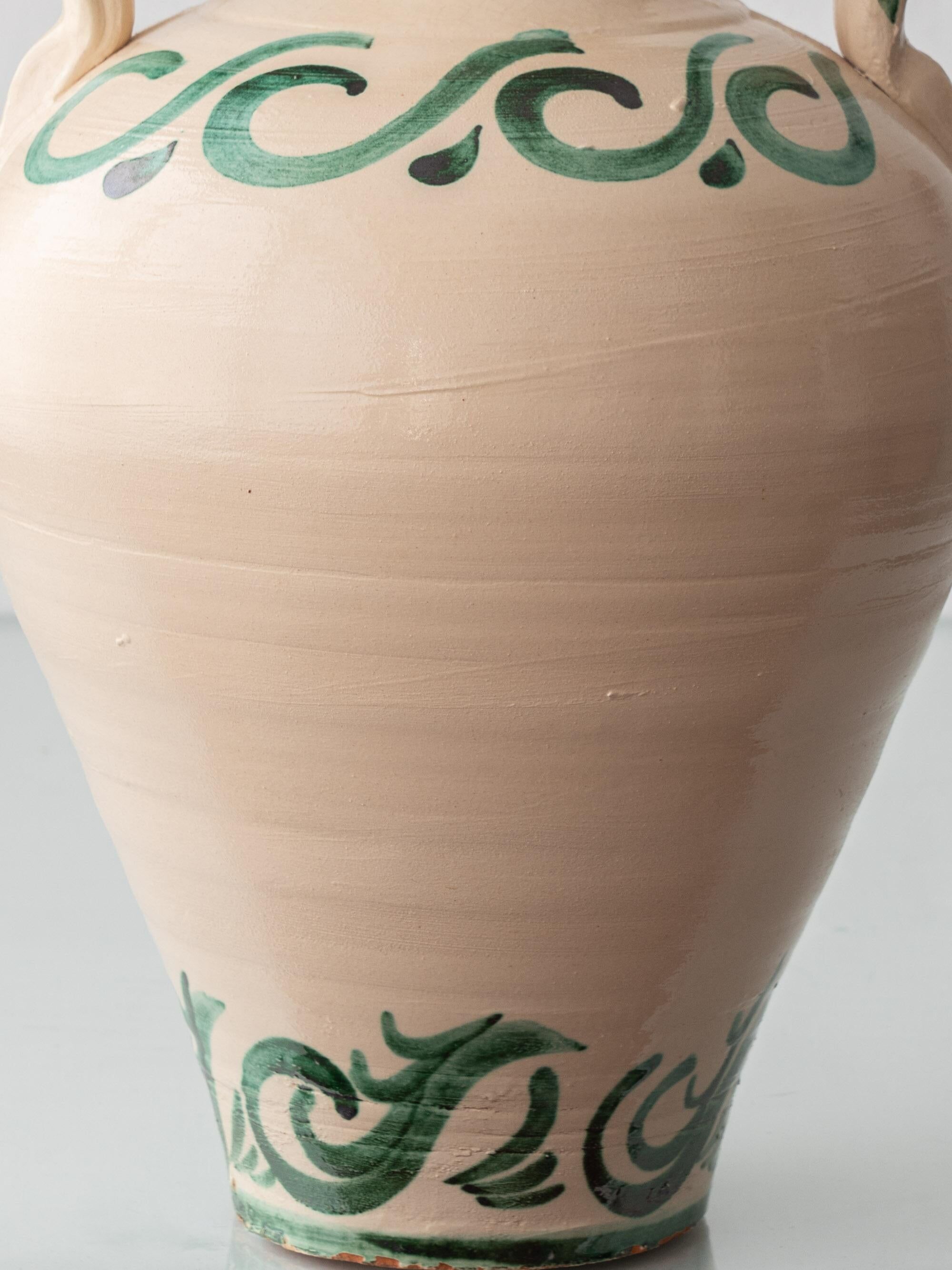 Spanish Revival Ceramic Table Lamp from Granada, New Green Silk Shade