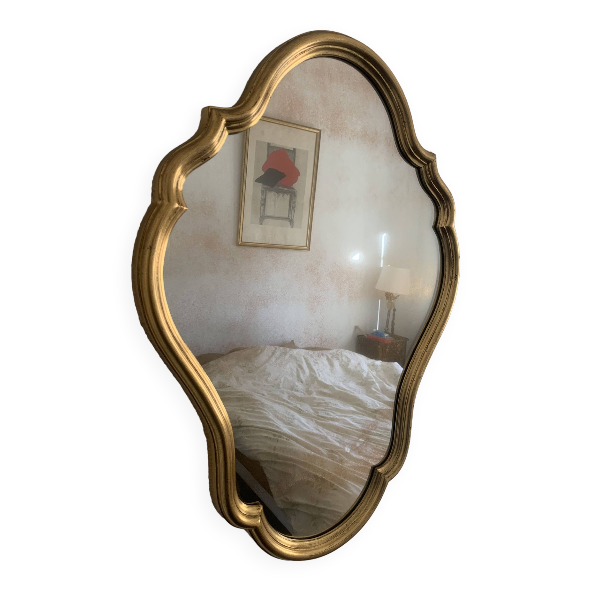 Vintage mirror 1960 Belgian rocaille style gilded wood - 76 x 55cm