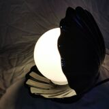 Ceramic shell lamp with opaline pearl, Saint-Jacques, France, 1980