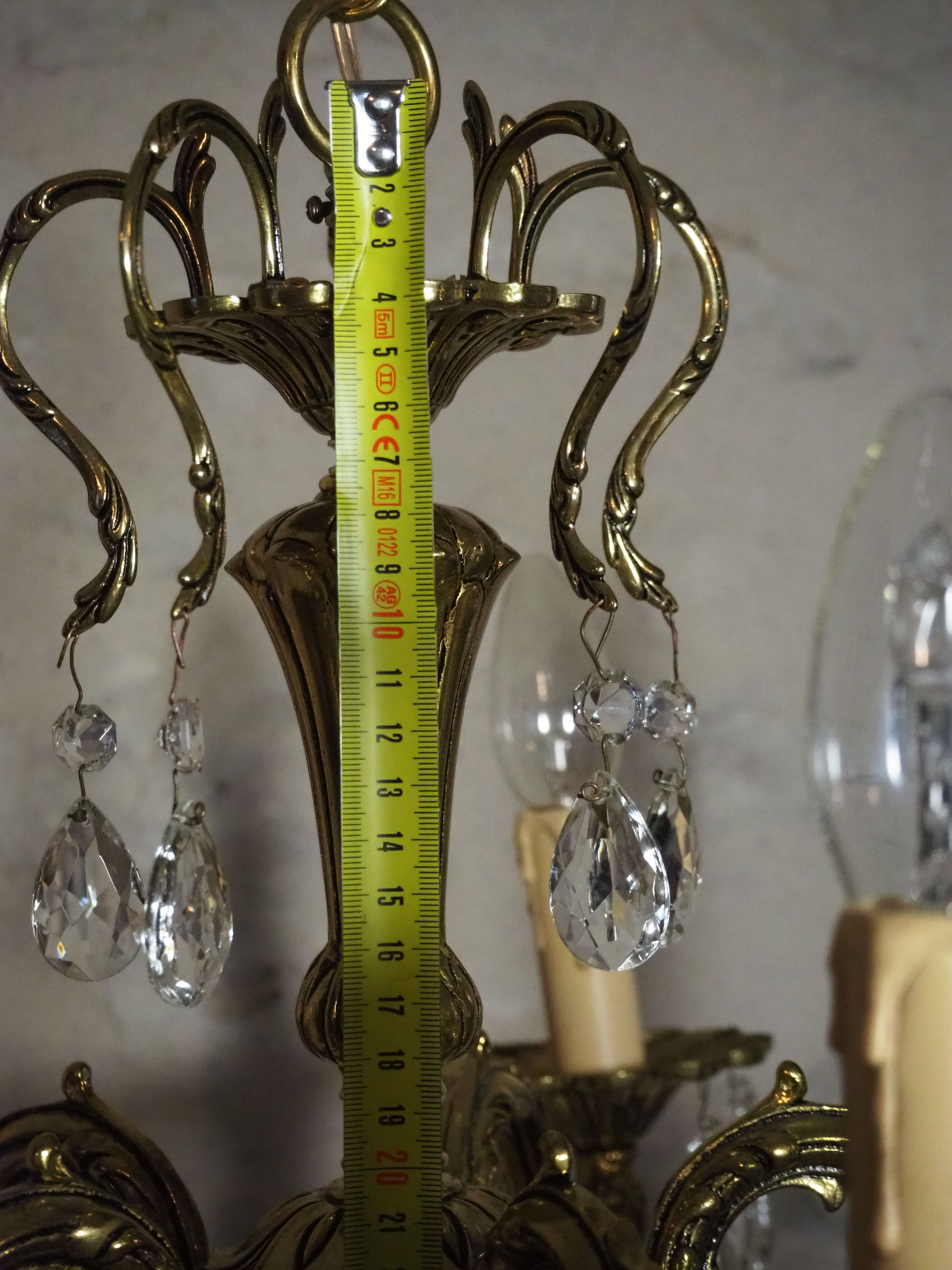 Bronze chandelier and faceted crystal stamps