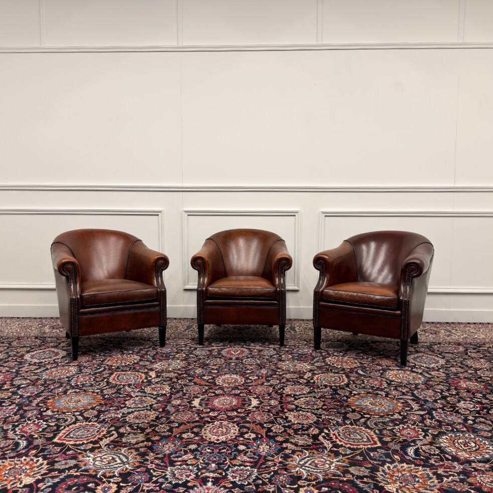 Classic English Sheepskin Leather Armchairs