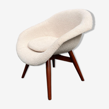 Armchair shell, renovated fabric with buckles, design F.Jiràk for Vertex, vintage Czech 1960s