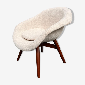 Fauteuil coque, rénové tissu à boucles, design F.Jiràk pour Vertex, vintage tchèque, 1960s