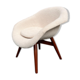 Armchair shell, renovated fabric with buckles, design F.Jiràk for Vertex, vintage Czech 1960s