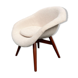 Armchair shell, renovated fabric with buckles, design F.Jiràk for Vertex, vintage Czech 1960s