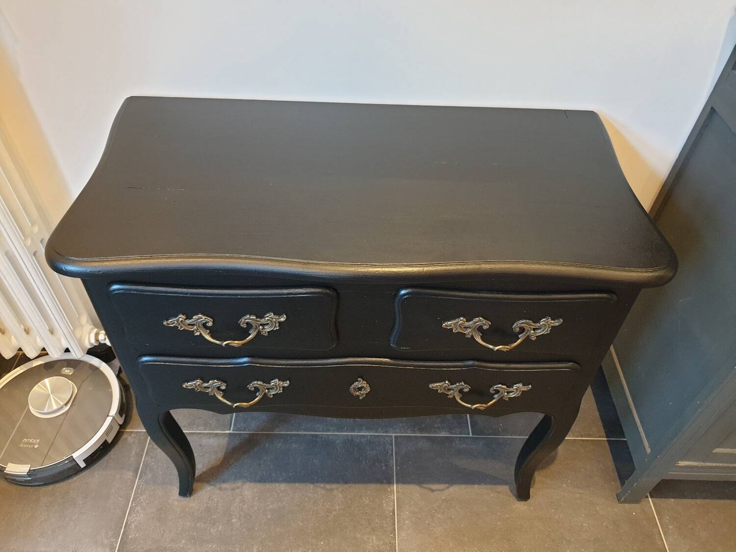 Stamped black Louis XV chest of drawers