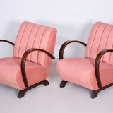 2 fauteuils art déco rose tchéquie des années 1930