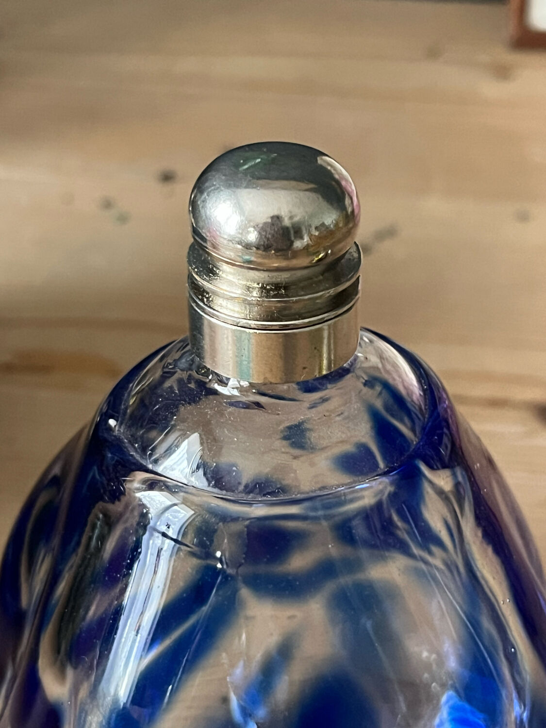 Old blue speckled bottle