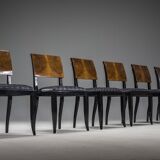 Art Deco French Walnut & Burl Dining Set, 1930s, Set of 7