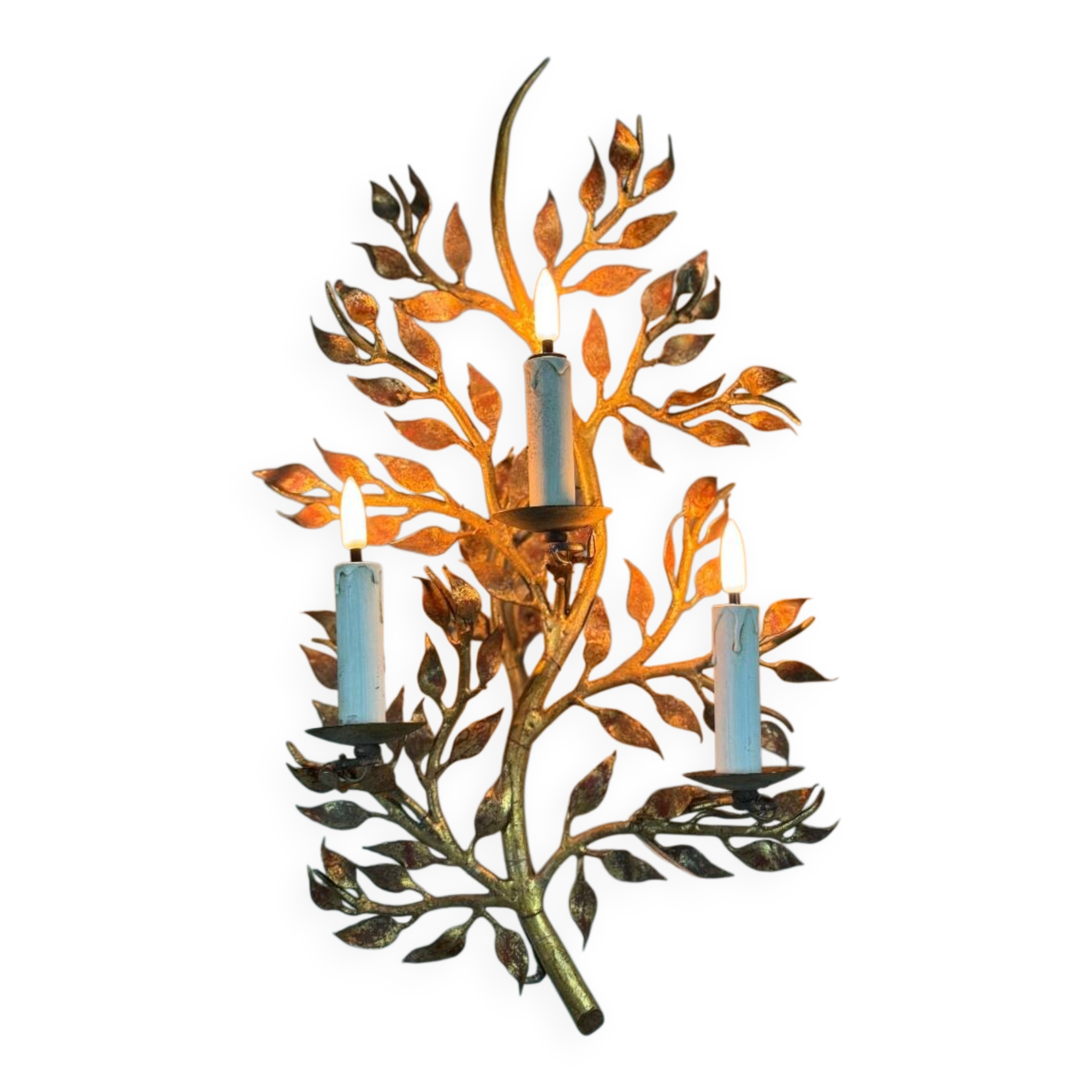Gilded metal wall lamp with foliage, France circa 1950