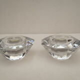 Duo of octagonal transparent crystal candle holders