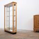 Blonde walnut display cabinet with sliding glass doors – 20th century