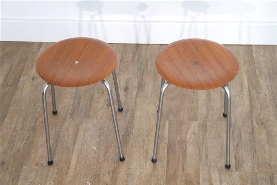 Pair of Danish teak and metal stools 1960