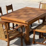 Set table and 4 chairs in walnut 1940