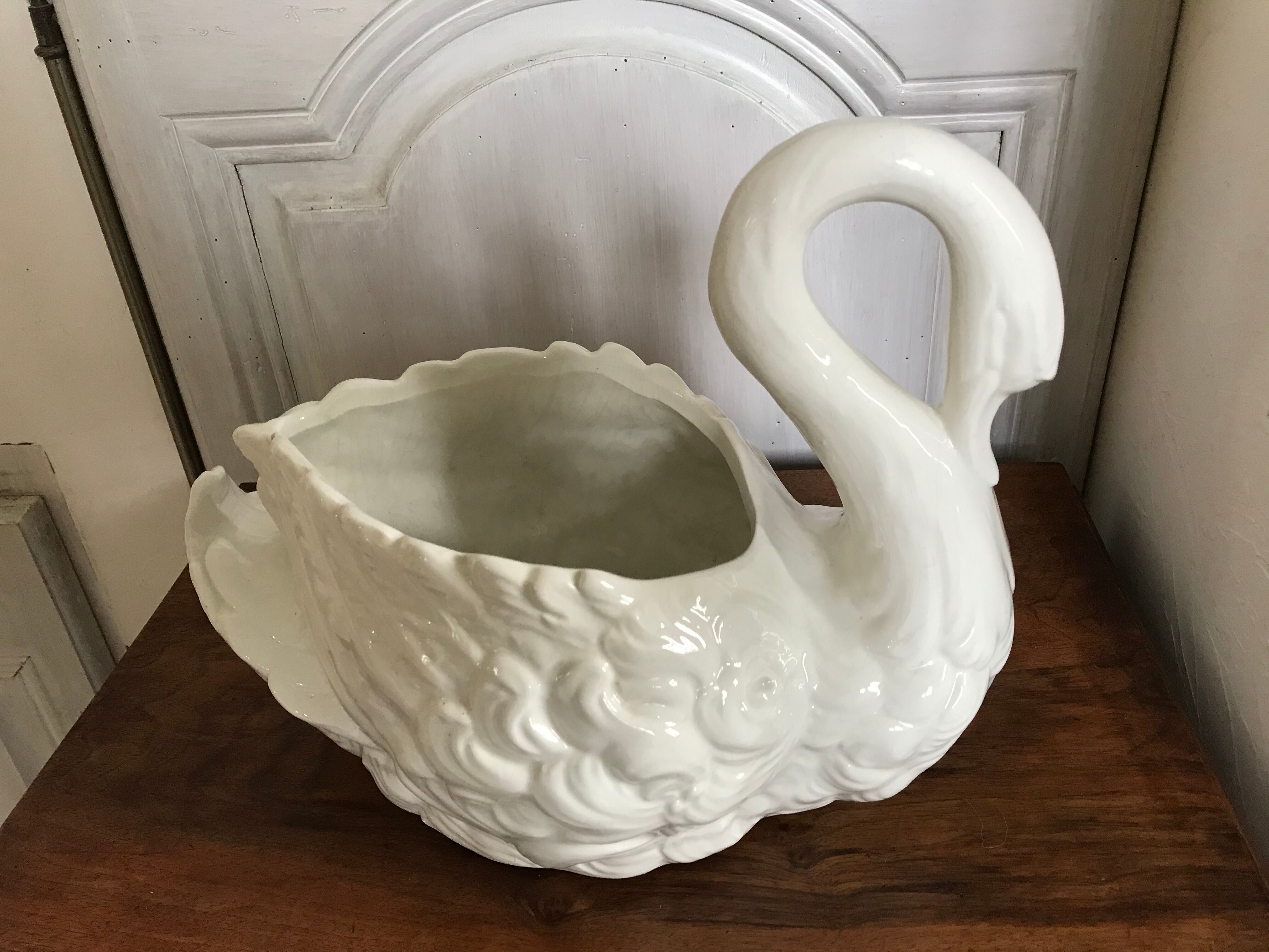 Vintage ceramic swan pot cover