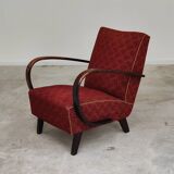 Pair of H410 Type C burgundy armchairs by Jindrich Halabala for Thonet