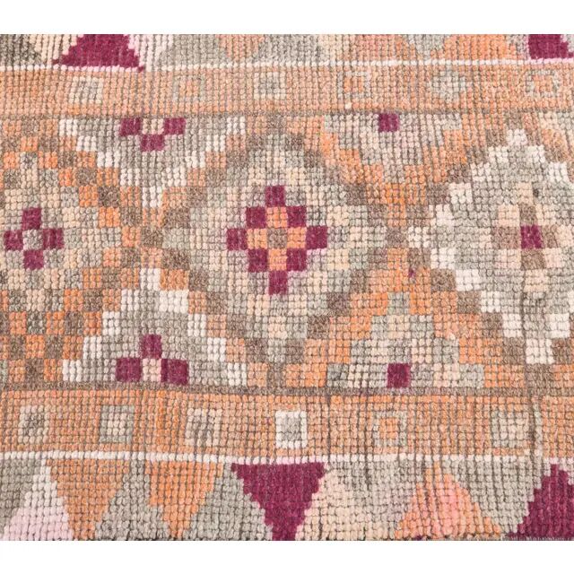 2'5x12'8 Vintage Orange Geometric Turkish Hand-Knotted Runner Rug 77x390