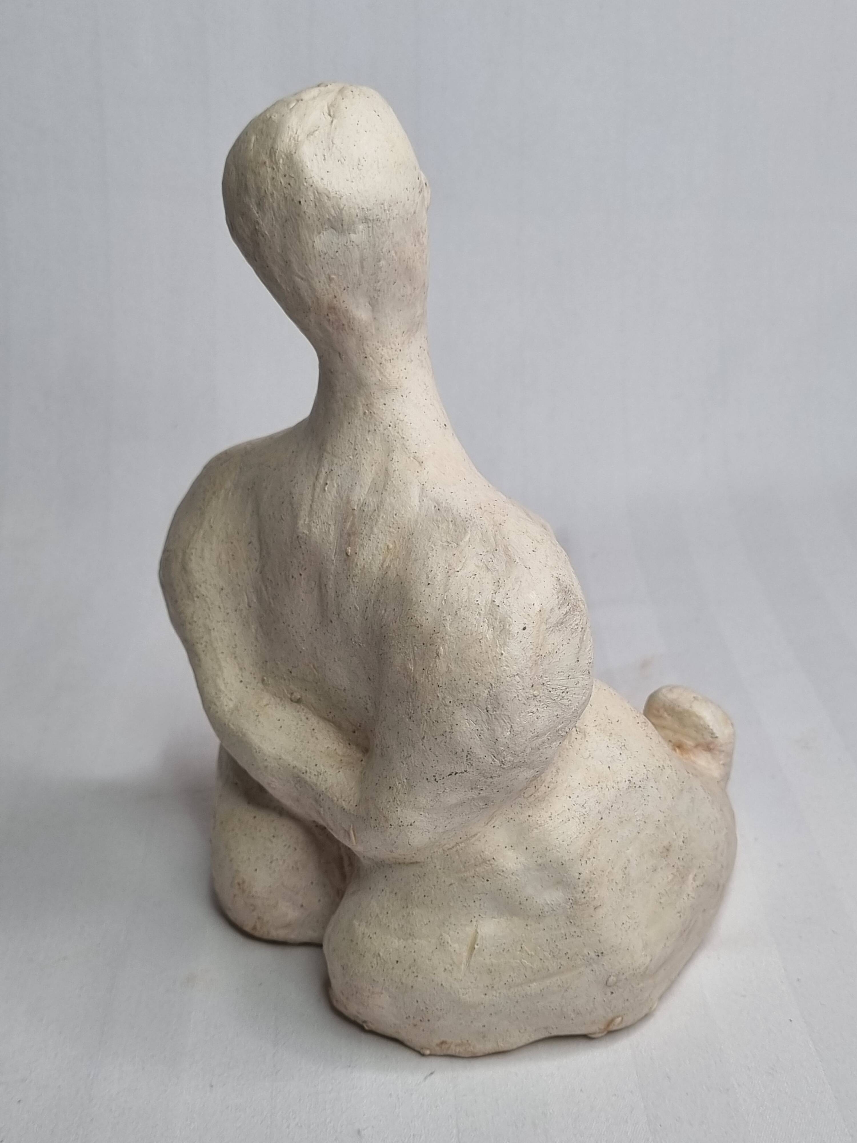 Modern white terracotta sculpture, Stylized female figure, 20 cm
