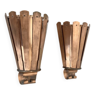 set of 2 copper 25cm Gio Ponti Style Theatre Wall Light Sconces, Italy 1950