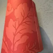 Vannes Le Châtel crystal table lamp with red fabric shade, 1970s