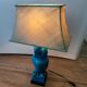 Turquoise cracked earthenware owl lamp