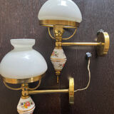 Pair of brass and opaline sconces