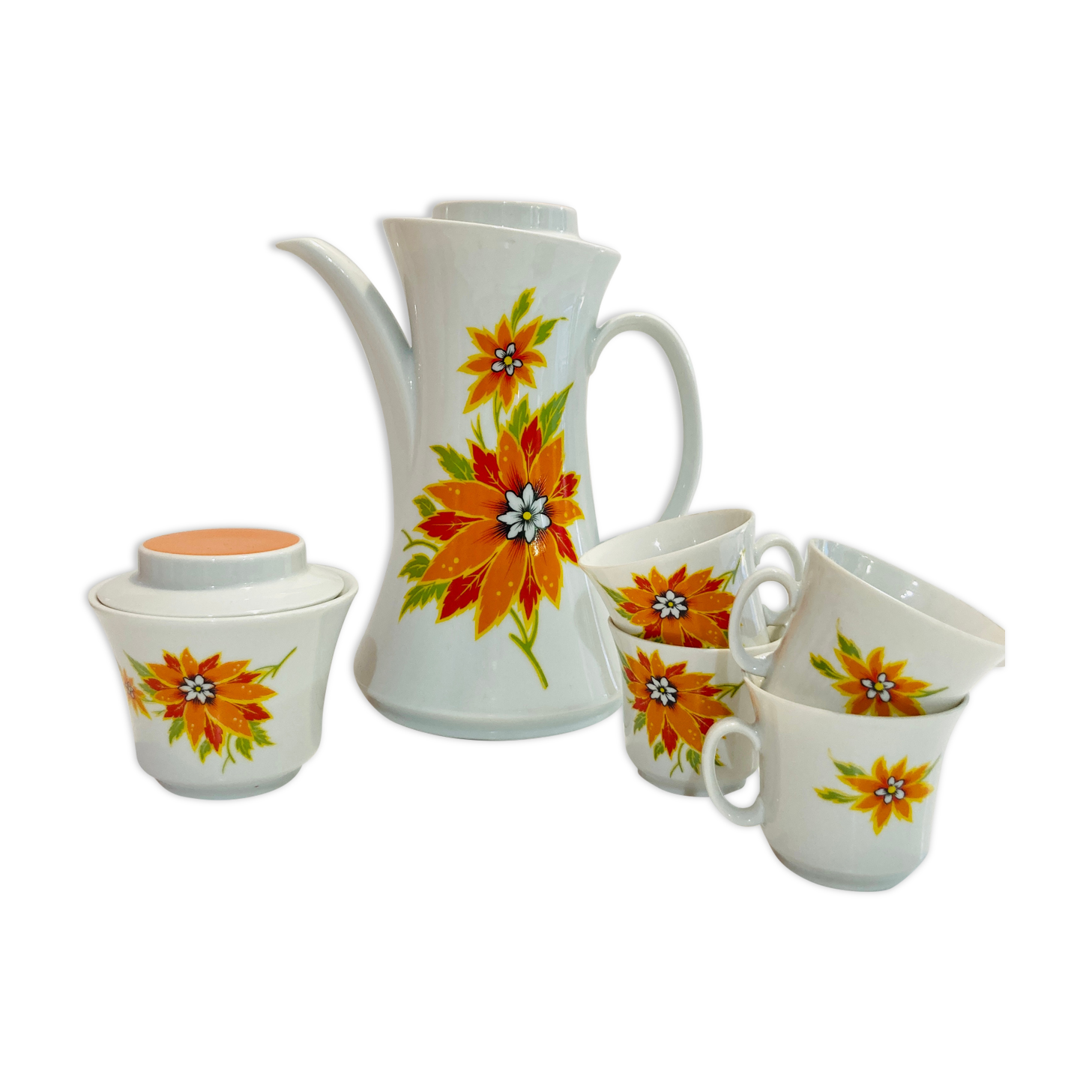 Teapot & 4 cups 70s winterling schwarzenback bavaria germany-retro-cuisine -vintage