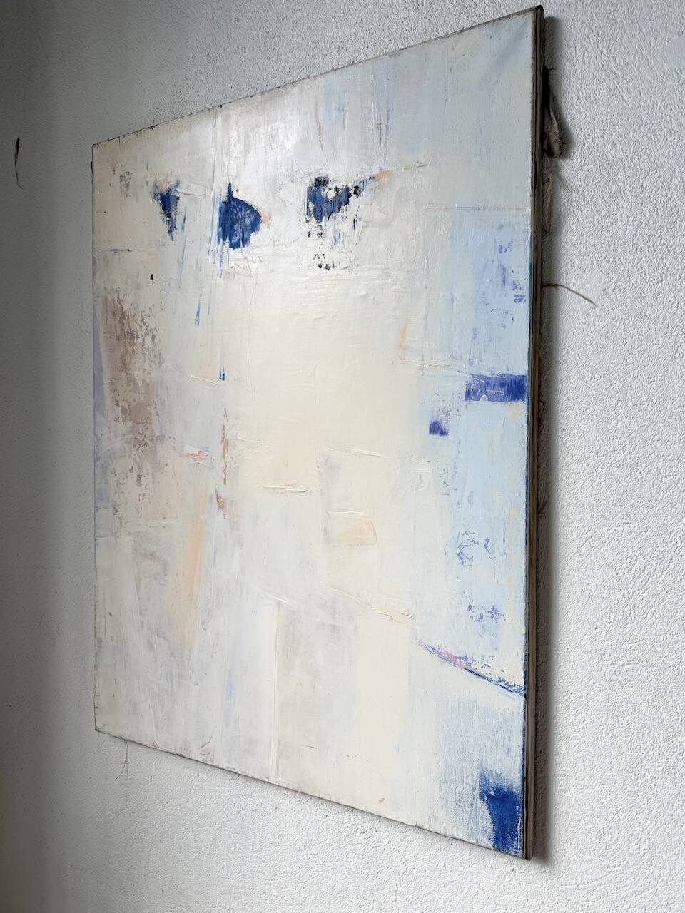 Toile abstraite blanche, peinture à l’huile XXème