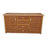 Italian Bamboo and Rattan Chest of Drawers or Credenza, 1980s