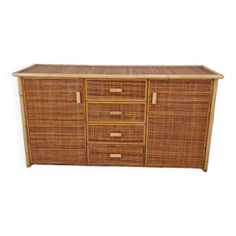 Italian Bamboo and Rattan Chest of Drawers or Credenza, 1980s