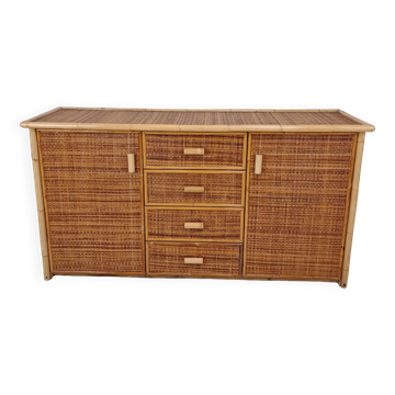 Italian Bamboo and Rattan Chest of Drawers or Credenza, 1980s