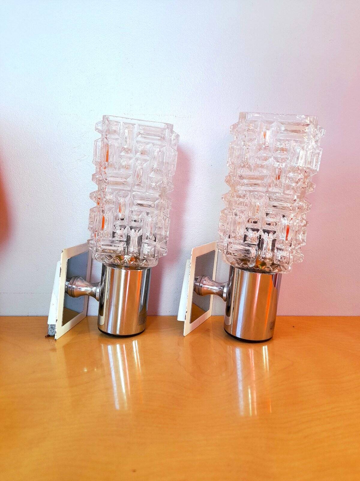 Glass and chrome metal wall lights Targetti 1970