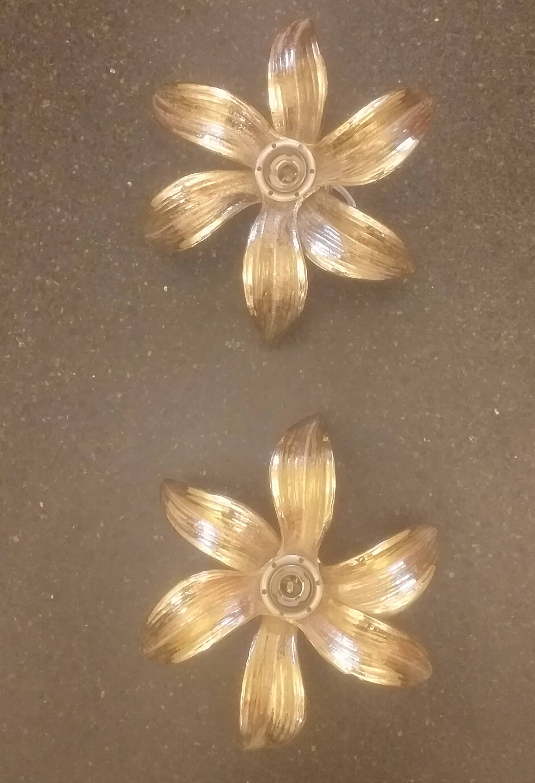 PAIR OF GOLD 1970S WALL LIGHTS - brass flowers by Willy Daro for Massive