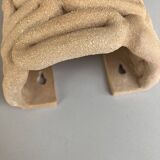 Handcrafted ceramic wall light in raw stoneware inspired by Mid Century design.