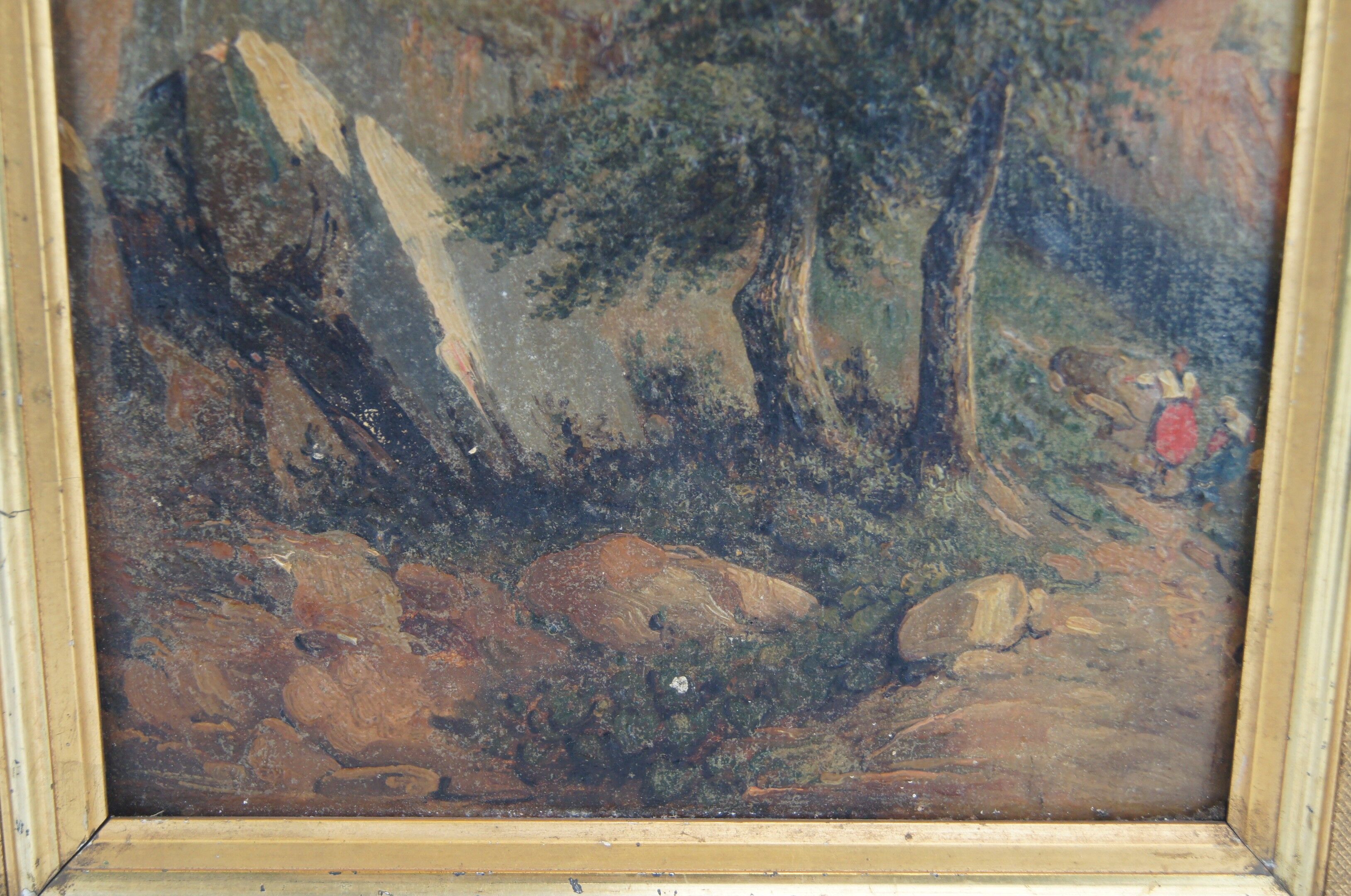 French school 19th - Walkers to a bridge - oil on canvas, framed