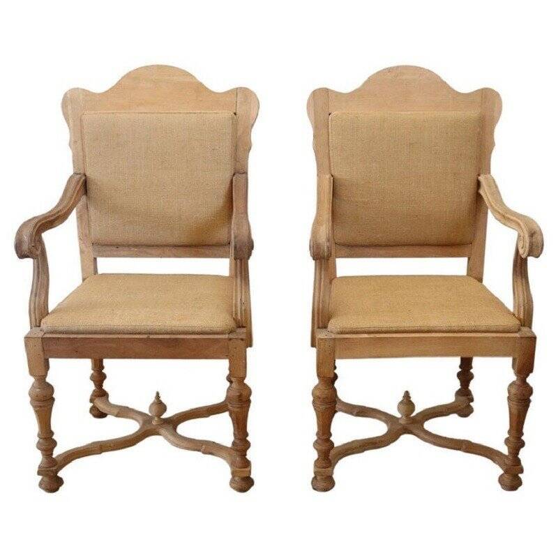 Jute and poplar wood armchairs, 1930s, set of 2
