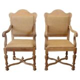 Jute and poplar wood armchairs, 1930s, set of 2