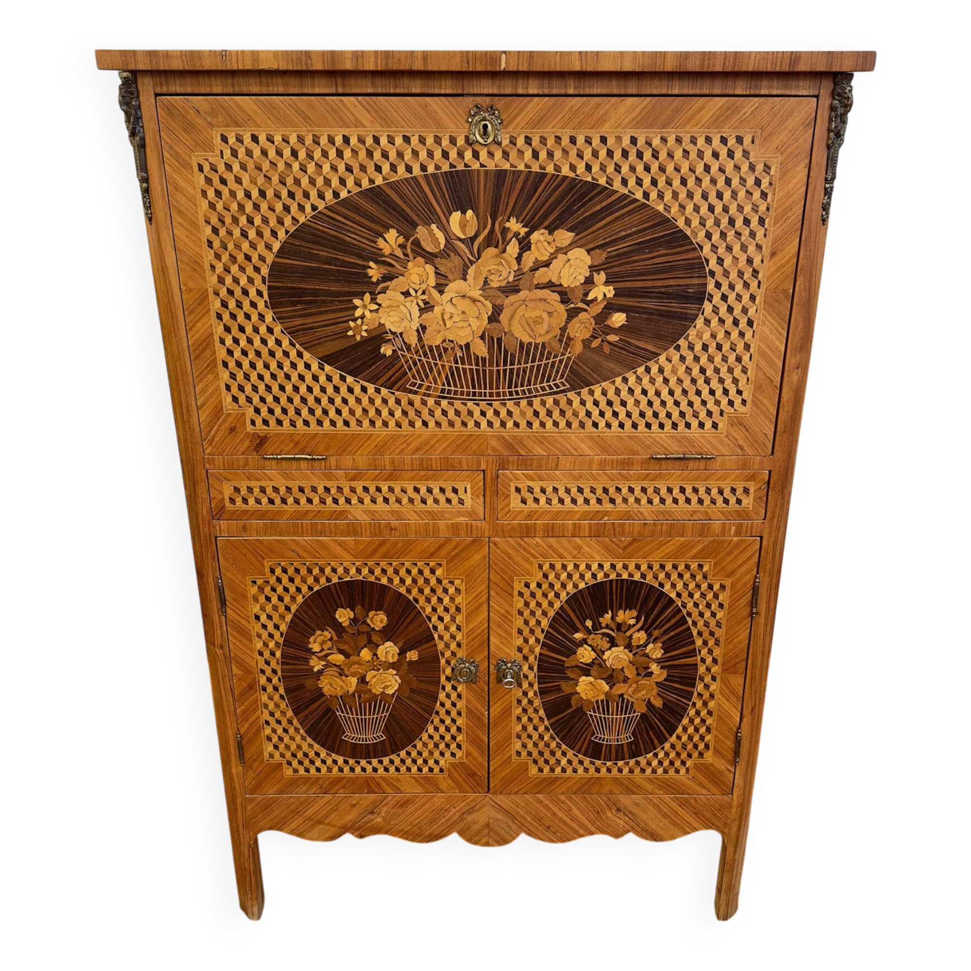 Wooden drop-leaf secretary in Louis XV style – Floral decoration