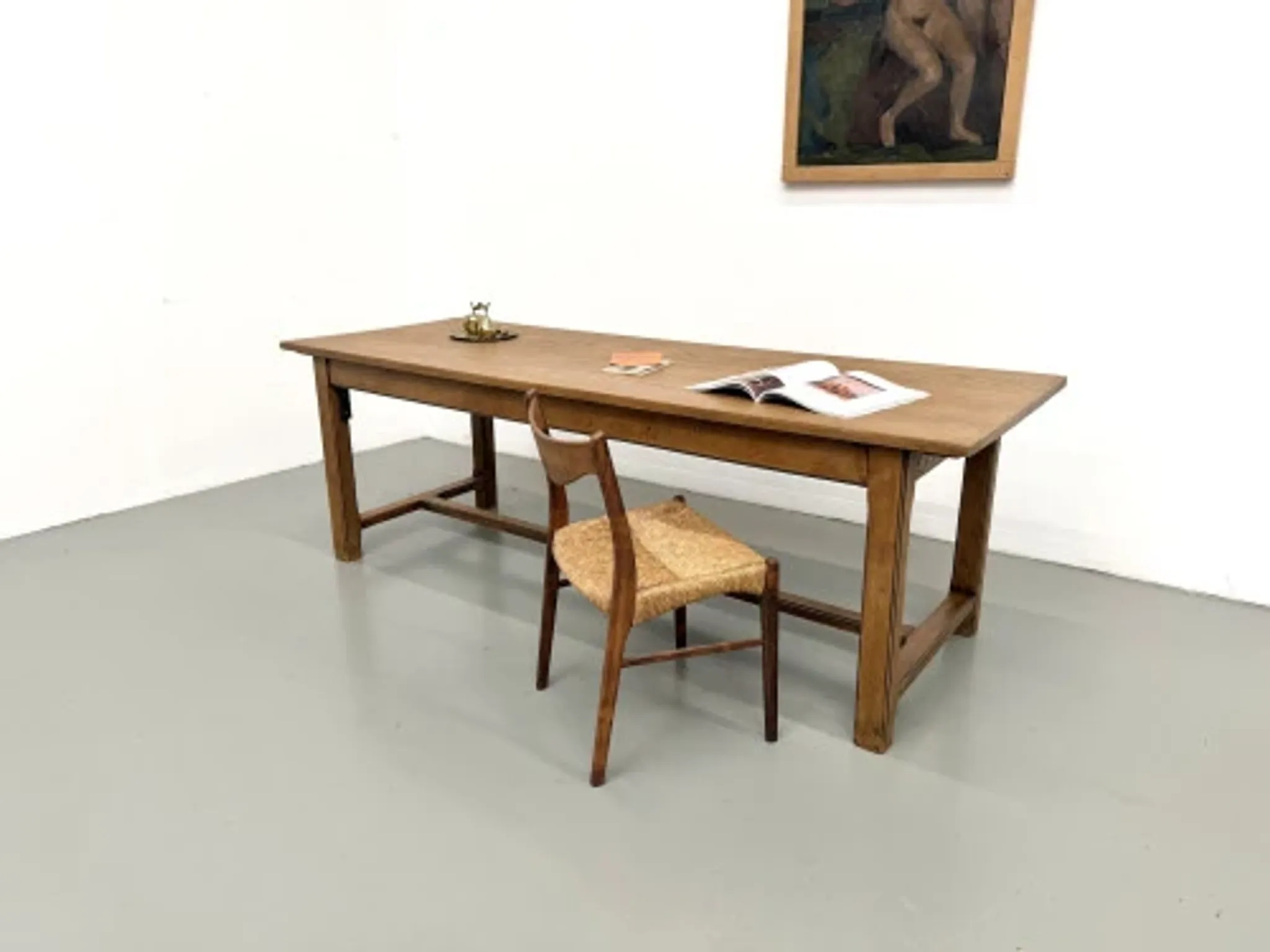 Solid oak farmhouse table, 1970s