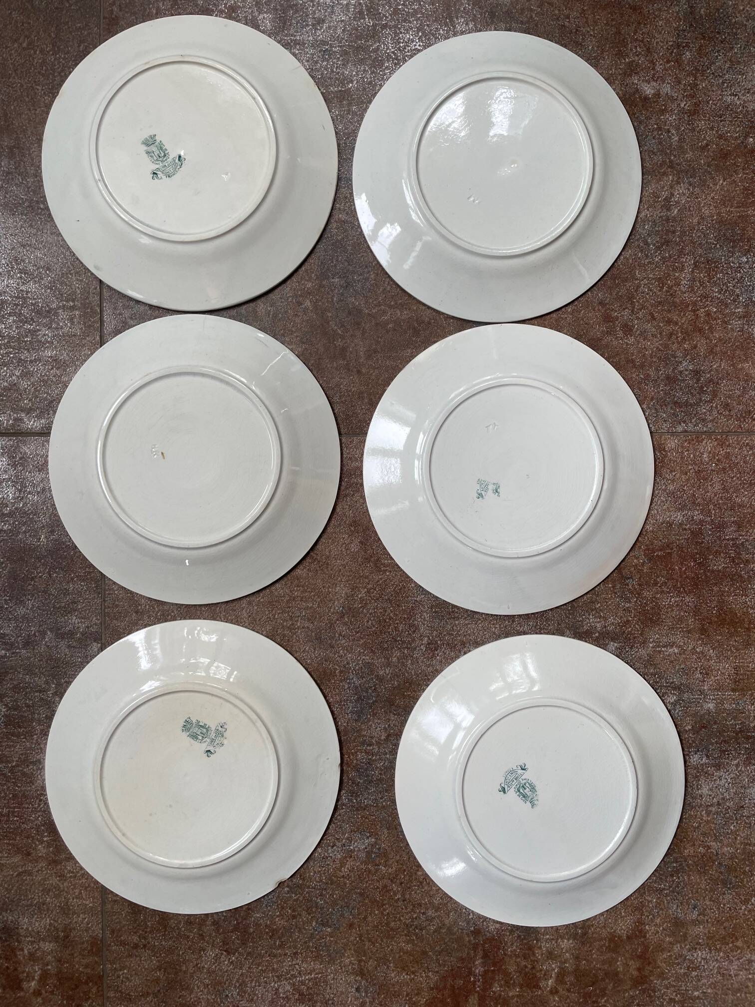 6 flat plates in opaque Gien porcelain, Montigny pattern