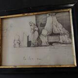 Dessin XIXème maternité cadre Napoléon III