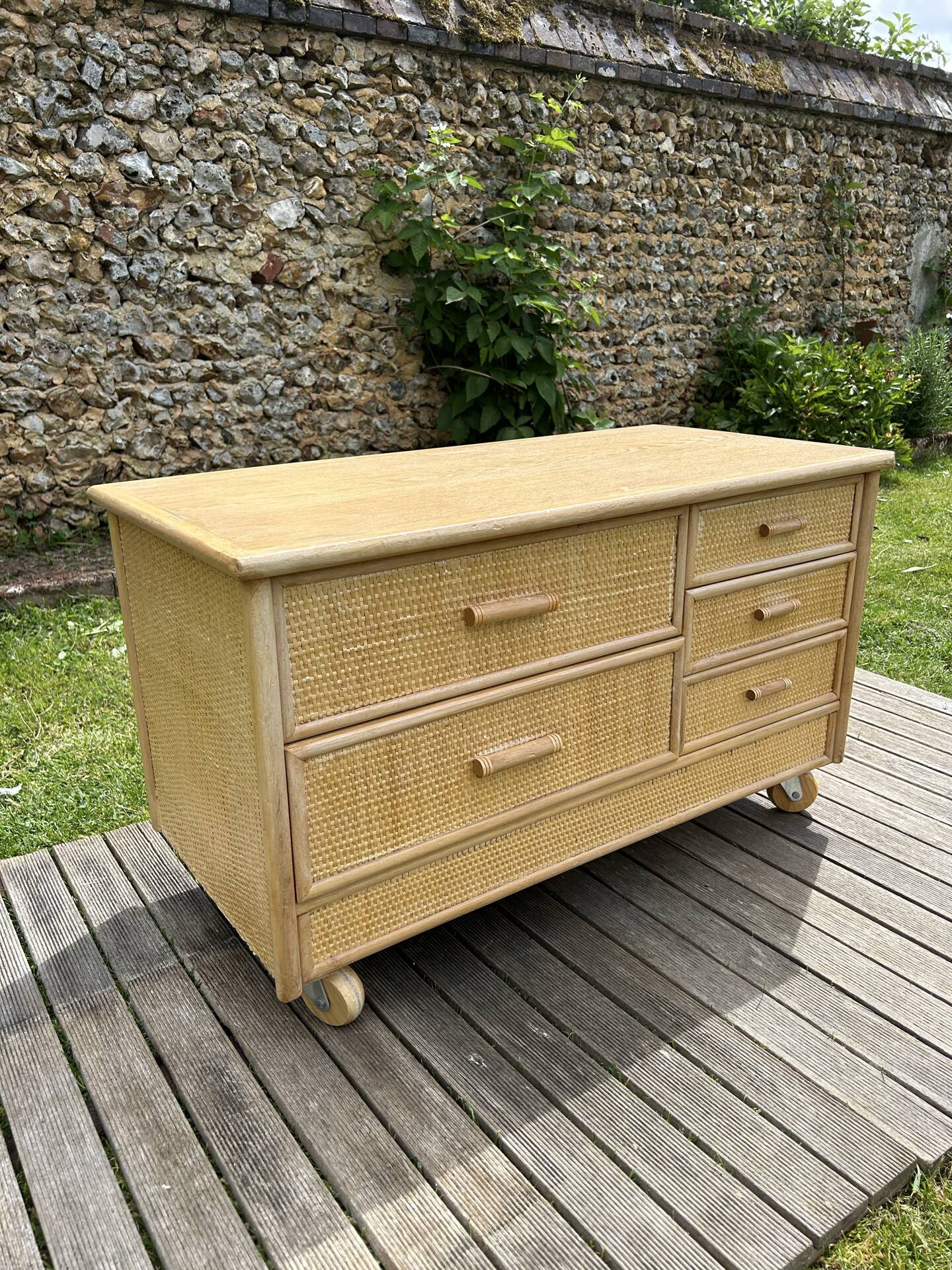 Vintage rattan low cabinet