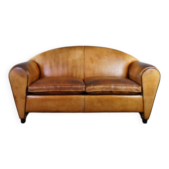 Canapé design 2 places en cuir de mouton Bart van Bekhoven d'une belle couleur miel clair